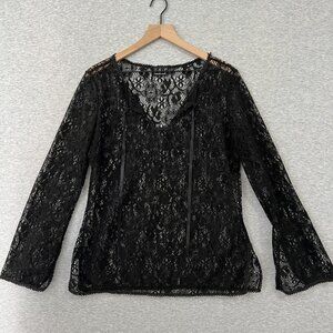 Vintage INC Lace Top Womens Large Black Sheer Elegant Boho Formal Goth Witchy